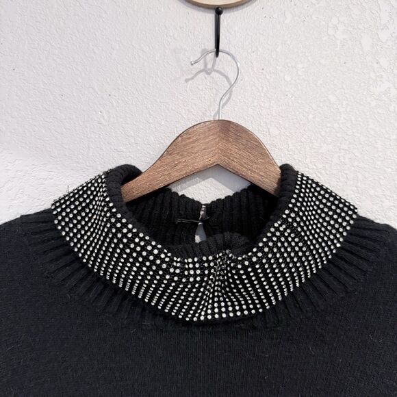 Endless Rose Embellished Neck Sweater Black Size Small Wool Blend Pullover Chic - Picture 4 of 10